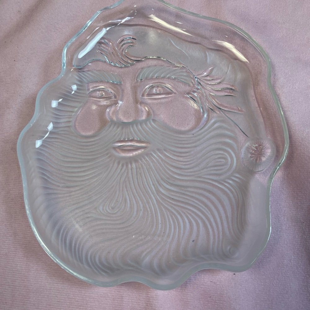 Frosted Santa Claus Glass Art Plate.
